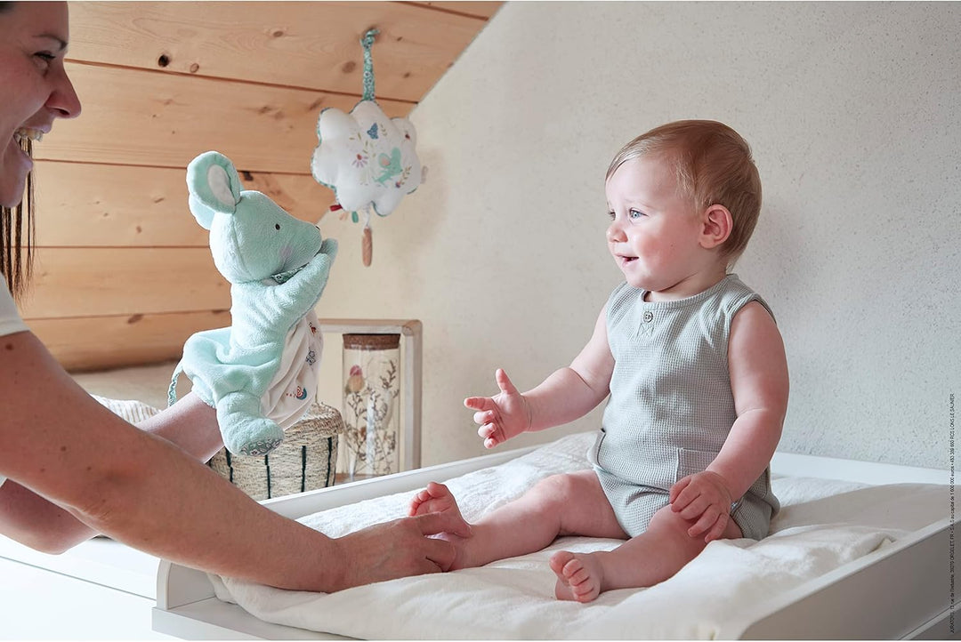 KALOO - Kleine Lieder – Schmusetuch mit grüner Maus – Schmusetuch für Babys – Plüsch Handpuppe 24 cm