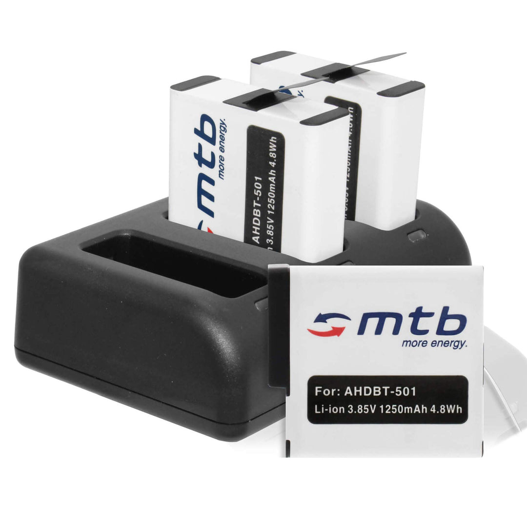 3 Akkus (1250mAh) + Triple-Ladegerät (USB) für AABAT-001 / Für GoPro Hero 5, Hero 6 - mit Allen Firm