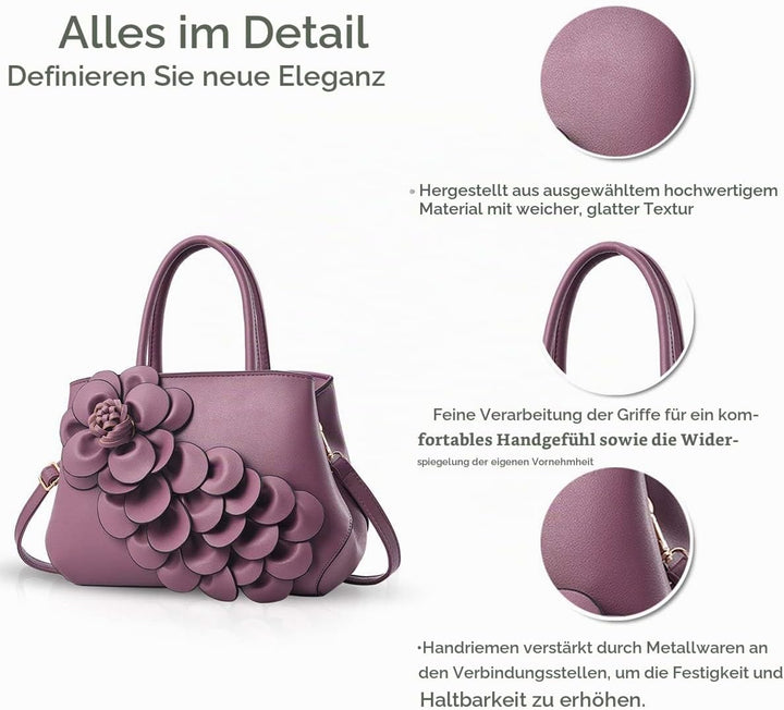 NICOLE &amp; DORIS Umhängetasche Umhängetasche Handtasche Blumenmotiv für Damen Violett, Violett
