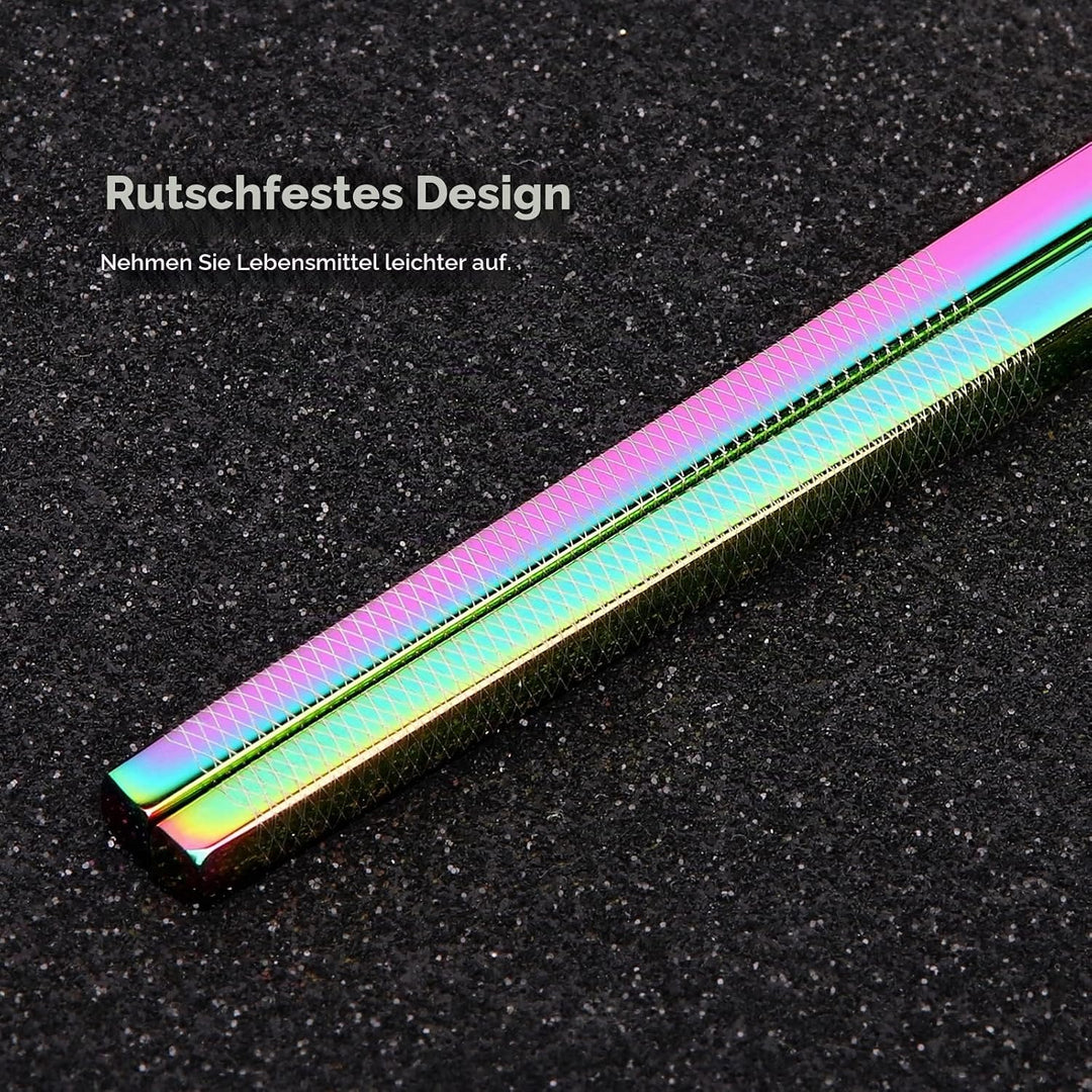 Metall-Essstäbchen, 2 Paar, Titan-Edelstahl, wiederverwendbar, mit Halter, spülmaschinenfest, leicht