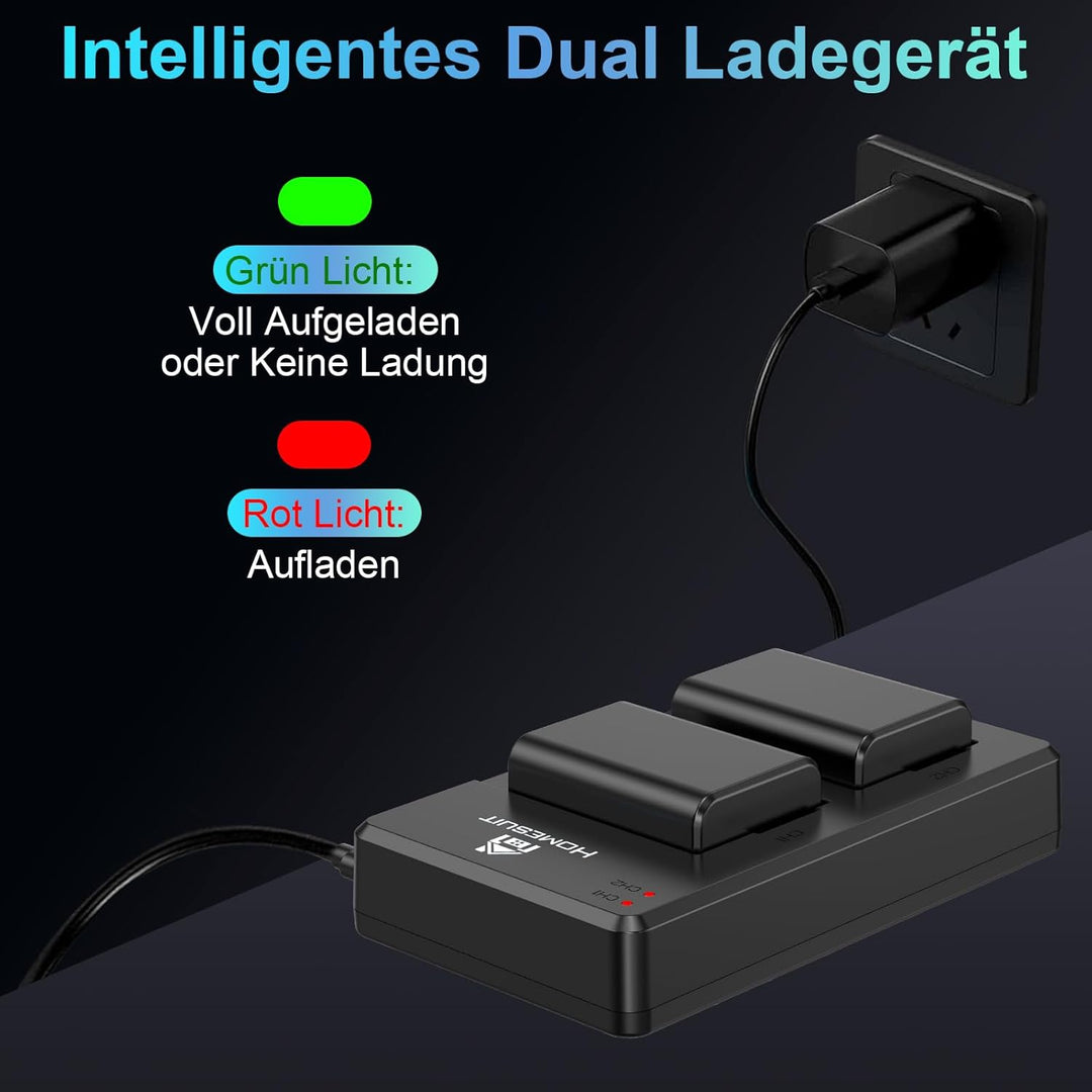 Homesuit NP-FW50 Akku und USB Dual Ladegerät Kit für Sony ZV-E10, A6000-Akkus, A6500, A6300, A7II, A