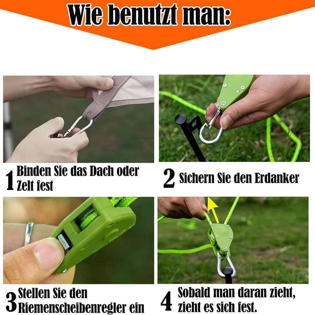 4 Stück Leichte Abspannleine Zeltschnur Reflektierend Zeltseil mit Spanner Einsteller für Outdoor-Ca