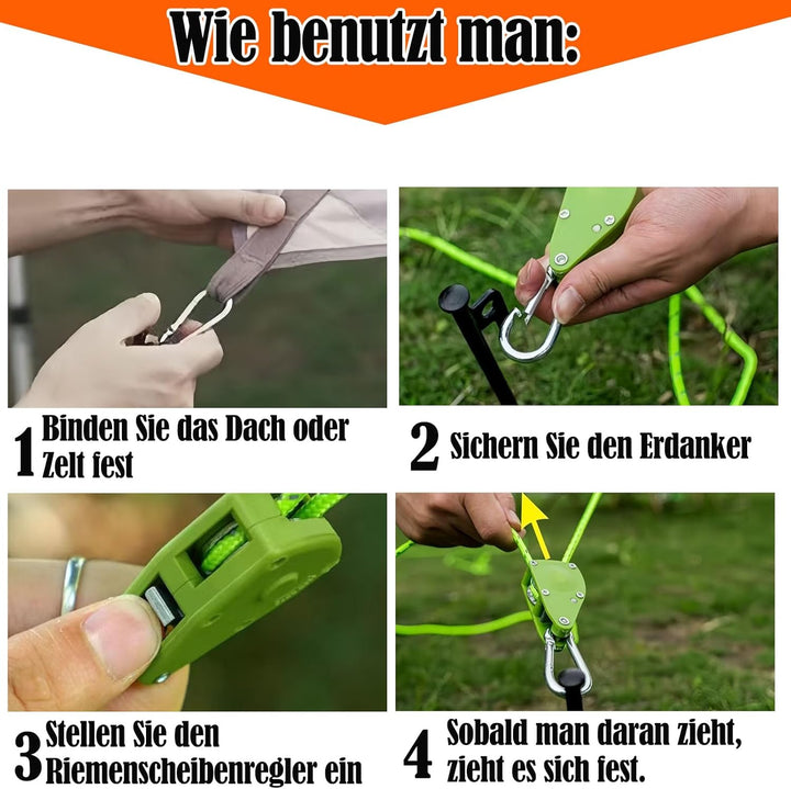 4 Stück Leichte Abspannleine Zeltschnur Reflektierend Zeltseil mit Spanner Einsteller für Outdoor-Ca
