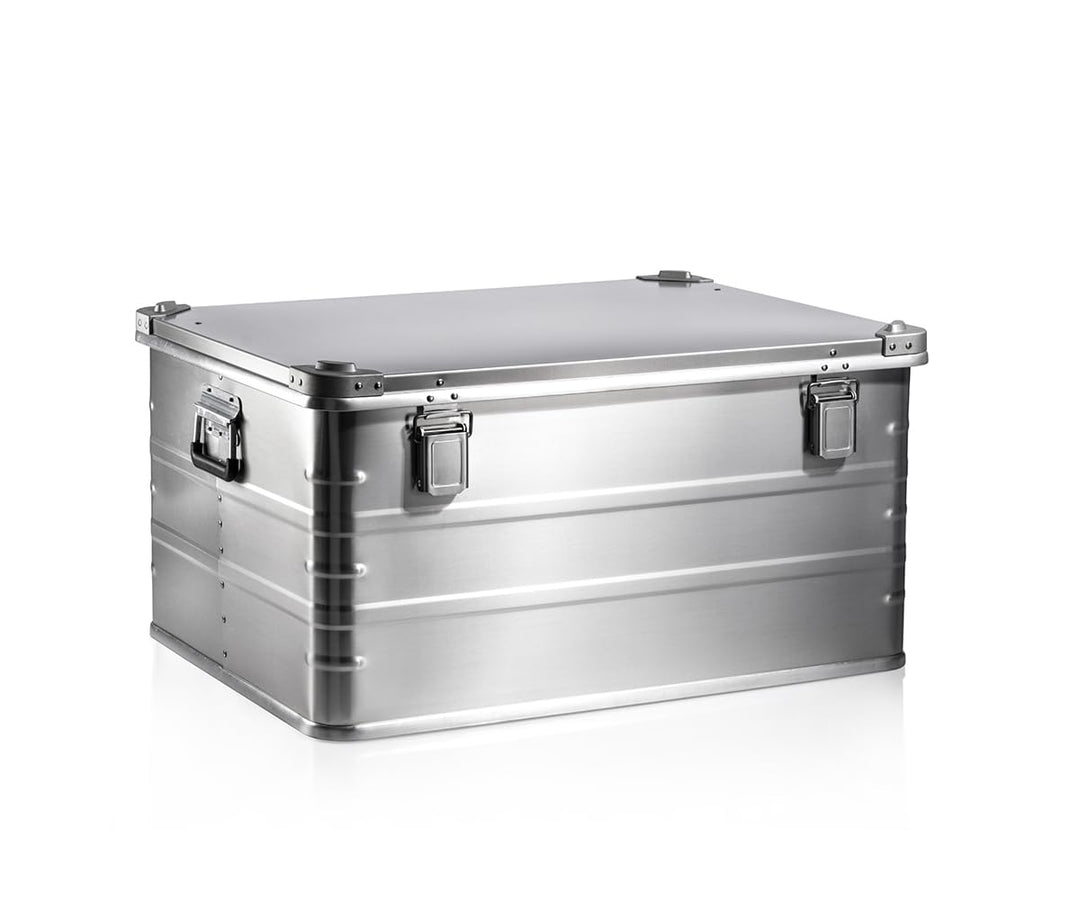 AluVault 157L – Alubox mit Deckel, Aluminium Aufbewahrungsbox, Alukiste, Spritzwassergeschützt, Stau