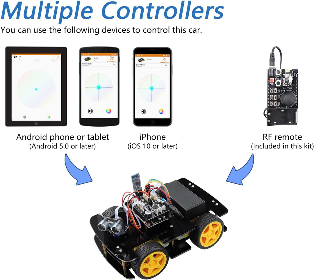 FREENOVE 4WD Car Kit with RF Remote (Compatible with Arduino IDE), Line Tracking, Obstacle Avoidance