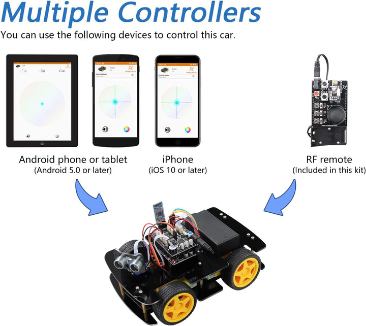 FREENOVE 4WD Car Kit with RF Remote (Compatible with Arduino IDE), Line Tracking, Obstacle Avoidance