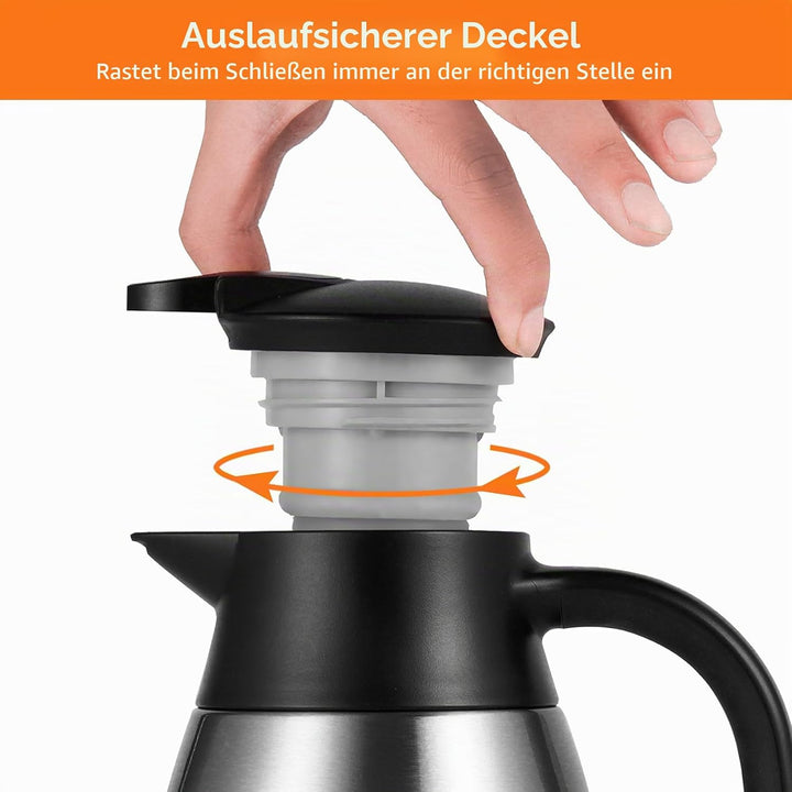 Tiken 1.5L Thermoskanne Edelstahl Doppelwandige Vakuumisolierung Isolierkanne Kaffeekanne, Silbrig S