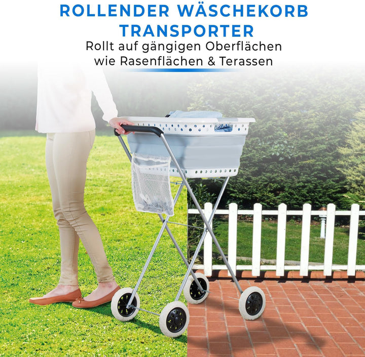 Wäschekorb Trolley mit Rädern – einfaches Transportieren und Aufhängen der Wäsche – platzsparend und