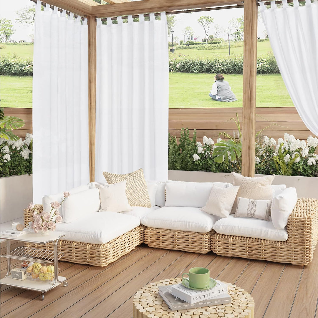 PONY DANCE Outdoor Gardinen Halbtransparent Outdoorvorhänge mit Klett-Schlaufen für Terrasse & Pavil