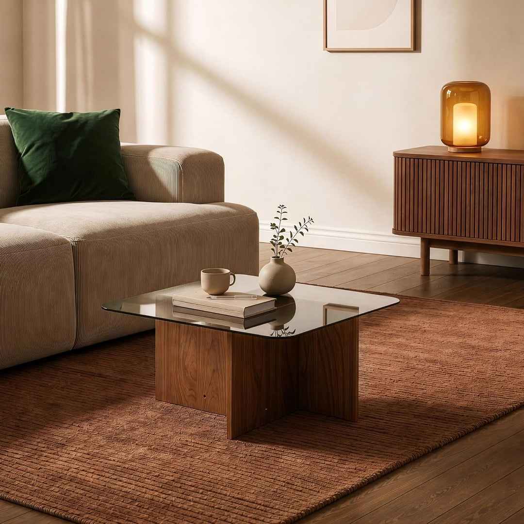 [en.casa] Couchtisch Benexjö Wohnzimmertisch 70 x 70 x 36 cm Beistelltisch Couch Sofatisch mit Glasp