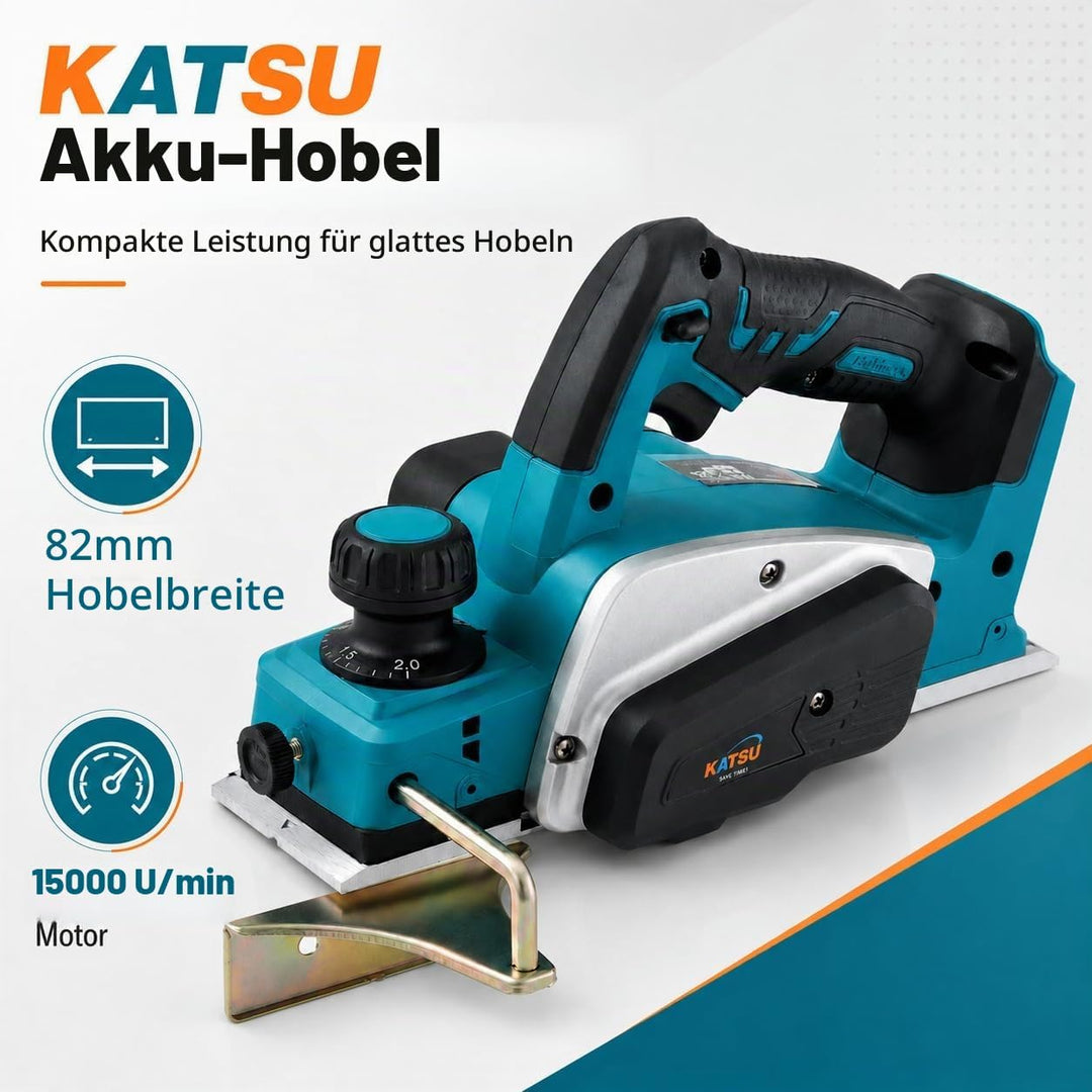 KATSU FIT-BAT 21V Akku Hobel, Elektrischer Handhobel mit 82mm Hobelbreite, bis 2mm Spantiefe, 15000R