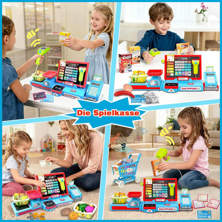 Kasse Kinder Spielzeug, Kinderkasse mit Scanner, Sound, Rechnerfunktion, Spielgeld und Zubehör, Kauf