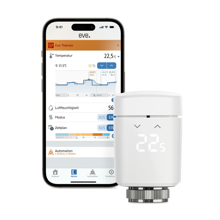 Eve Thermo (Matter, 4. Gen.): Smartes Heizkörperthermostat, LED-Display, Heizkosten sparen, funktion