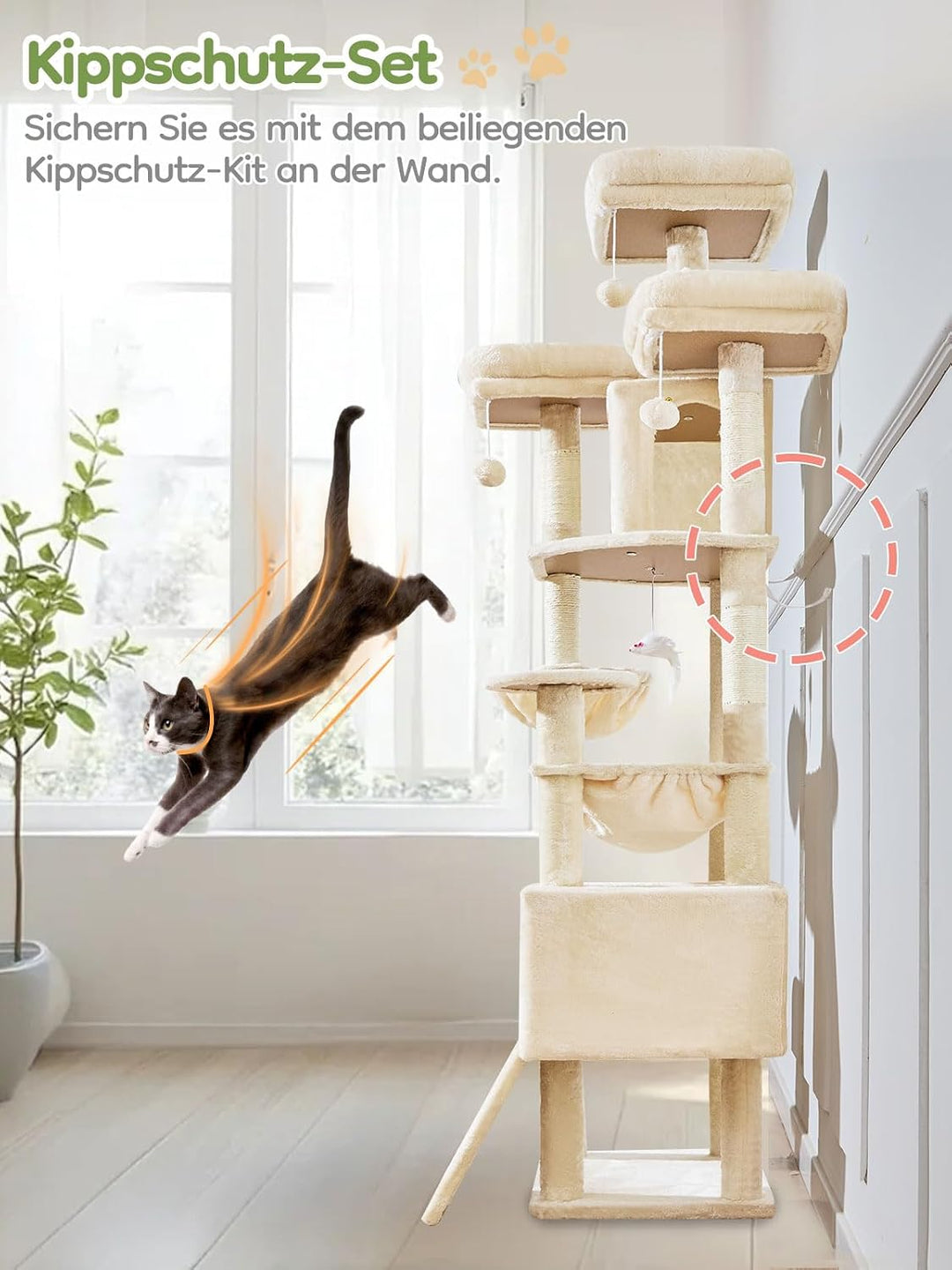 Taoqimiao 193cm Kratzbaum XXL, Grosser Katzenbaum Für Grosse Katzen, MS047M | 3 Grosse Plattform, Ka