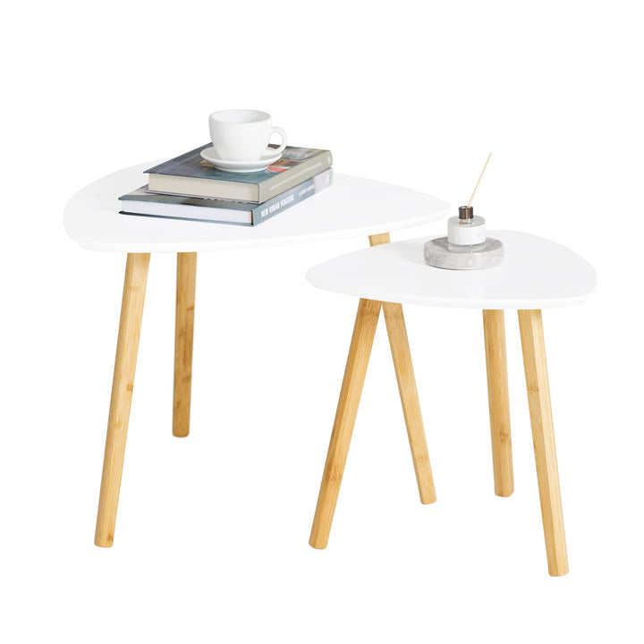 SoBuy FBT74-W 2er Set Beistelltisch mit Ablagen Couchtisch Sofatisch Kaffeetisch Satztisch Bambus We