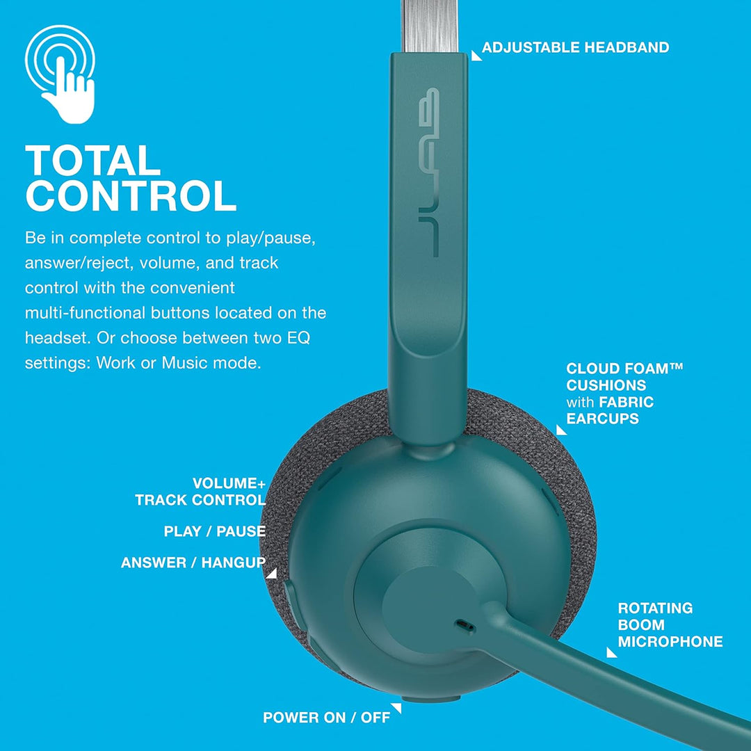 JLab Go Work Pop Wireless Headset mit Mikrofon, 50+ Std. Akku, Bluetooth On Ear PC Headset, kabellos