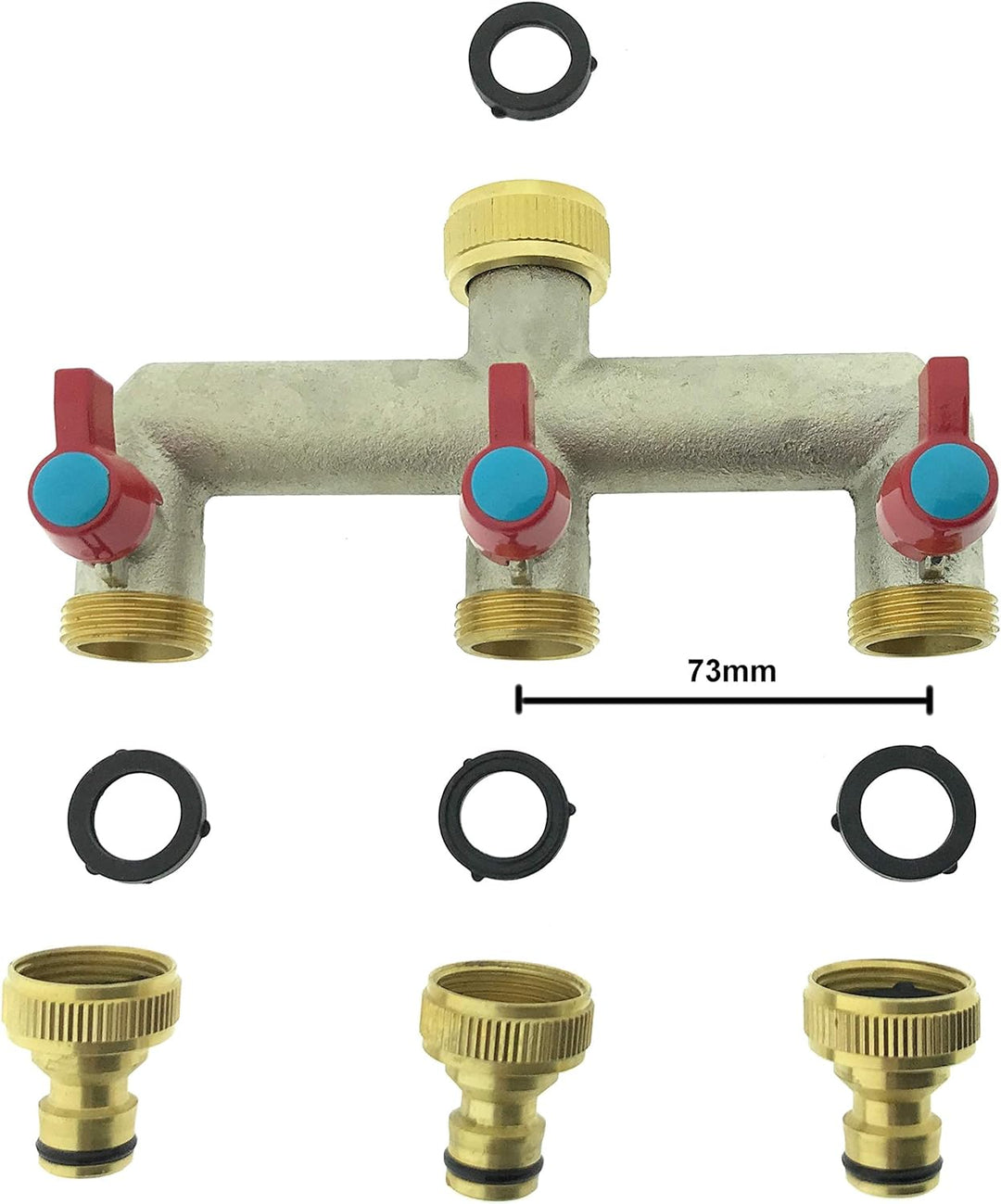 3-Wege Messing Wasserhahn Verteiler 3/4" Wasserverteiler 3er Gartenschlauch Adapter 1/2"