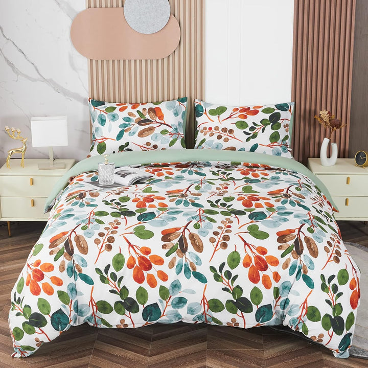 Jemiipee Bettwäsche-Set 100% Mikrofaser mit Frühling Äste und Blätter Muster, 1 x Bettbezug 150x220