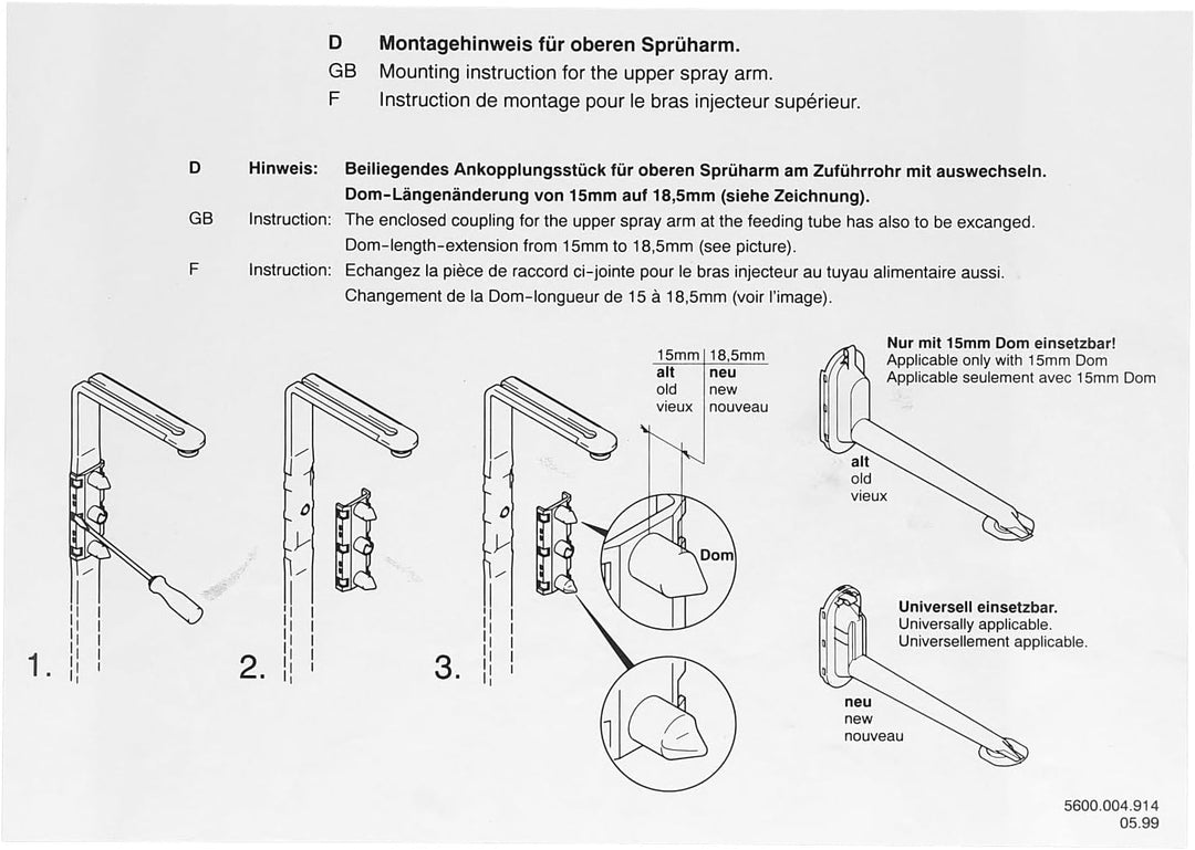 easyPART Kompatibel/Ersatz für BOSCH 00298594 Sprüharm oben Geschirrspülerarm aus Kunststoff Sprühar