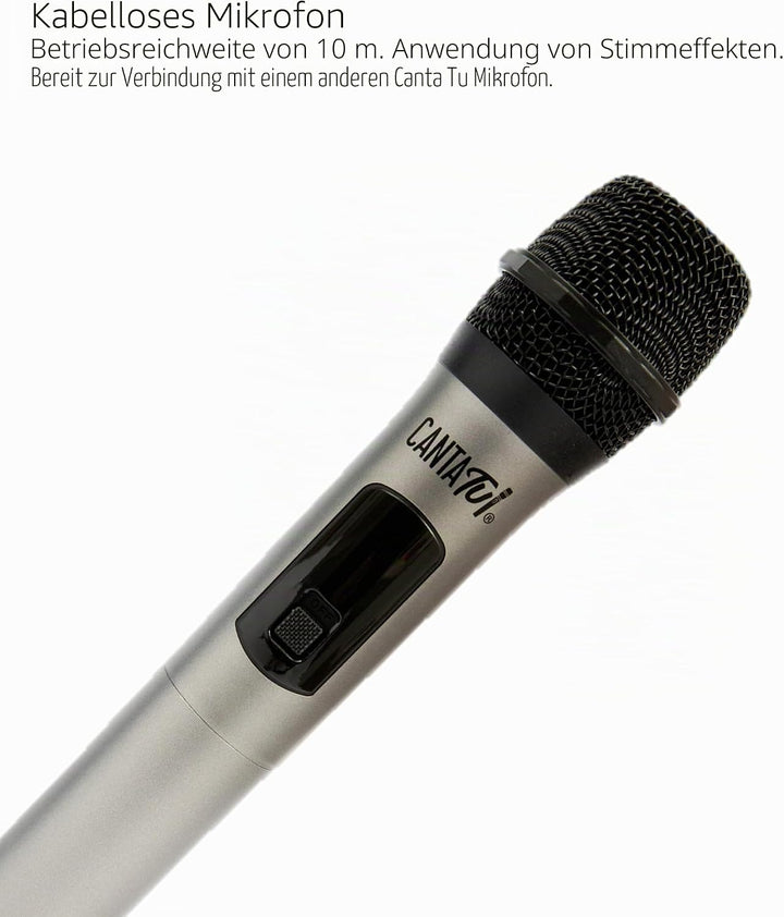 Canta Tu Karaoke - Silbernes Mikrofon, EIN kabelloses Mikrofon, Mikrofon mit Bluetooth, geeignet für