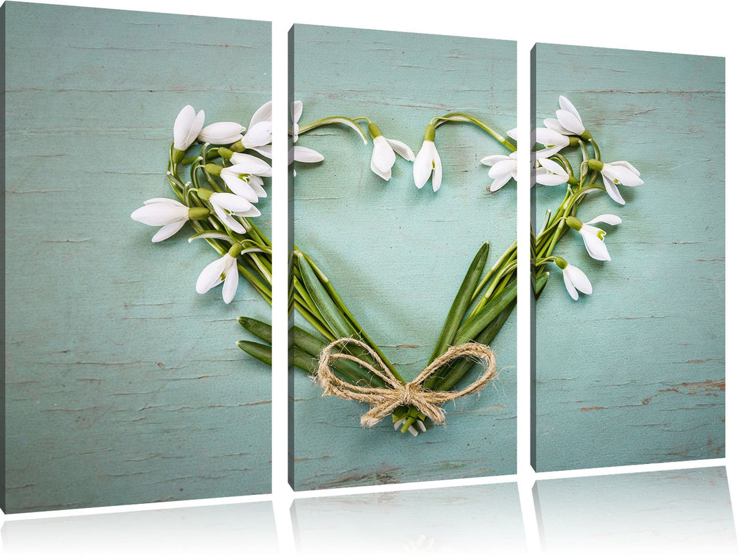 Pixxprint Herz aus Blumen 3-Teiler Leinwandbild 120x80 Bild auf Leinwand