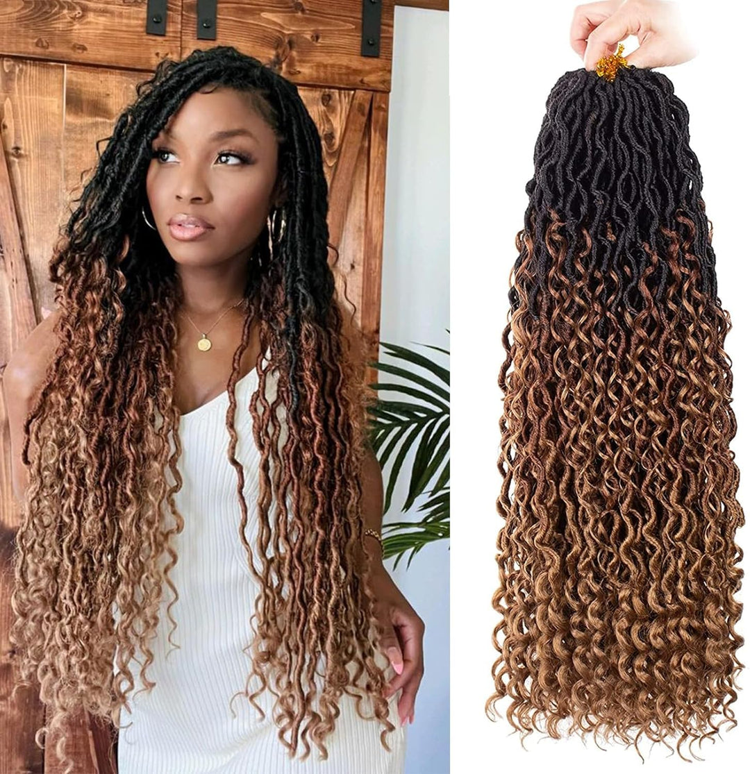 Xtrend 30Inch 8 Packs 3 Tones River Faux Locs Crochet Hair With Curly Hair In Middle And Ends 12Stra