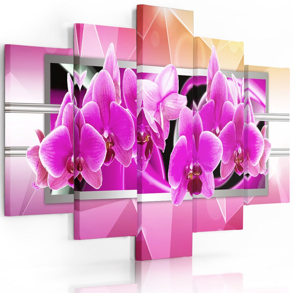 Feeby Frames, Leinwandbild Bilder Wand Bild - 5 Teile - Wandbilder Kunstdruck (ORCHIDEE, ROSA) 150x1