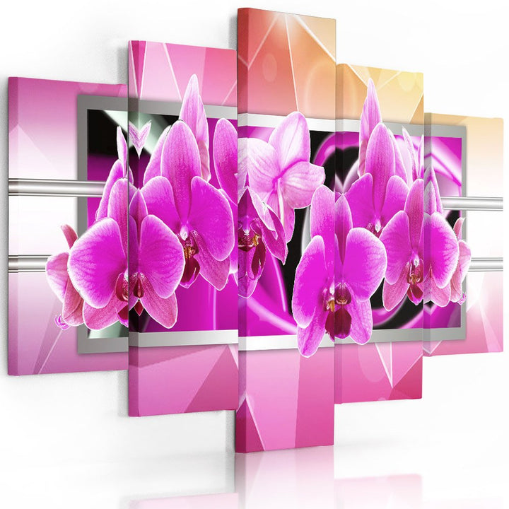 Feeby Frames, Leinwandbild Bilder Wand Bild - 5 Teile - Wandbilder Kunstdruck (ORCHIDEE, ROSA) 150x1