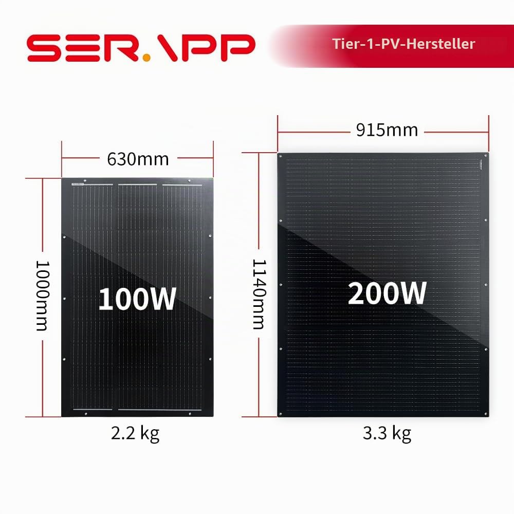 800W Dünnes Flexibles Solarpanel Set 4×200W Monokristalline Module 15,3V IP68 Wasserdicht Matte Schw