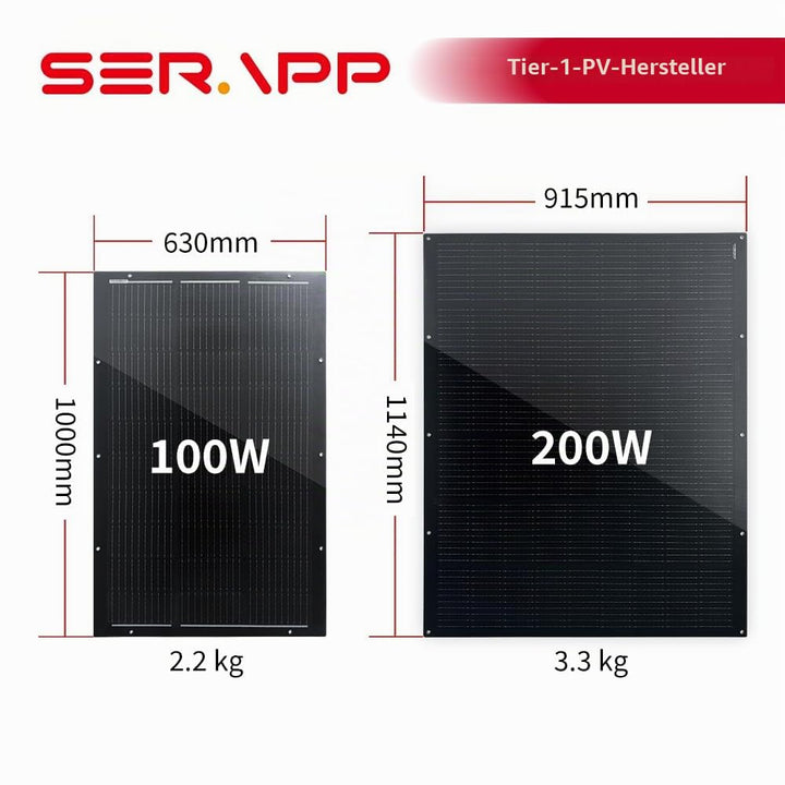 800W Dünnes Flexibles Solarpanel Set 4×200W Monokristalline Module 15,3V IP68 Wasserdicht Matte Schw
