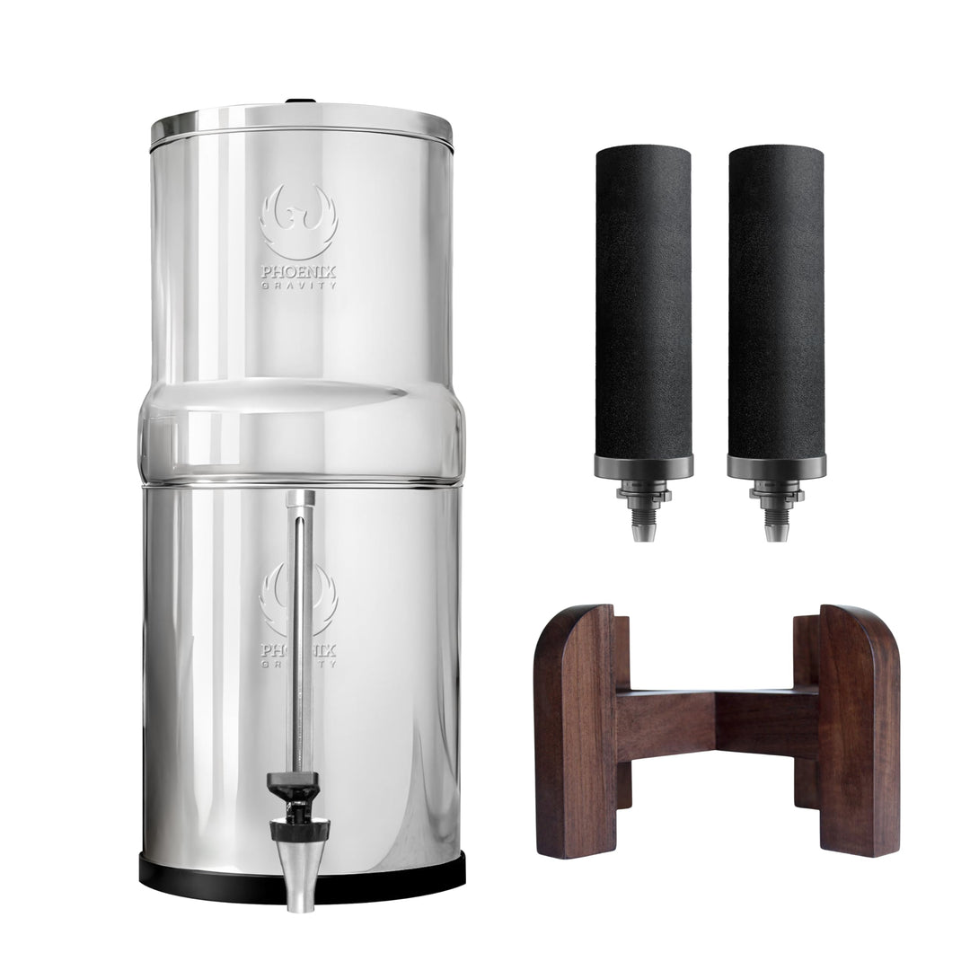 Phoenix Gravity - 8-Liter-Edelstahl-Wasserfilter (NSF/ANSI 42- und 372-zertifiziert) mit 2 Carbon-Fi