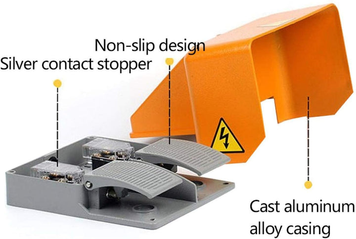 Industrieller Fussschalter, doppelter Fusspedalschalter mit Vollaluminiumgehäuse AC380V DC220V 6A