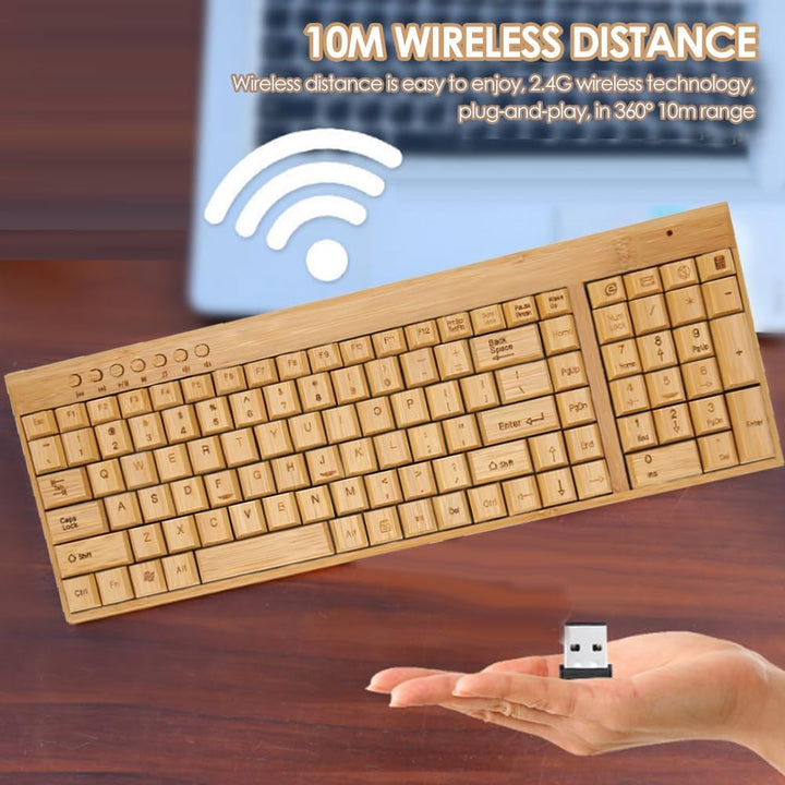Kabellose Maus-Tastatur aus Bambus, Computer-Steuergeräte aus Holz mit 2,4-GHz-Wireless-Verbindung,