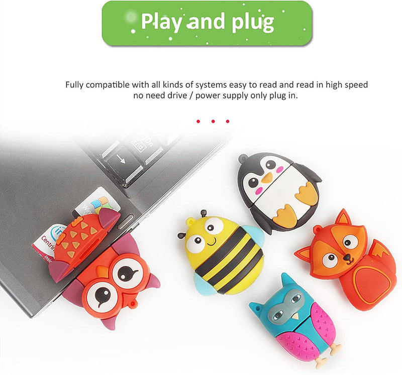 LEIZHAN 16GB*5 USB-Stick Hochgeschwindigkeits-Silikon Memory Stick Cartoon Speicherstick Flash-Speic