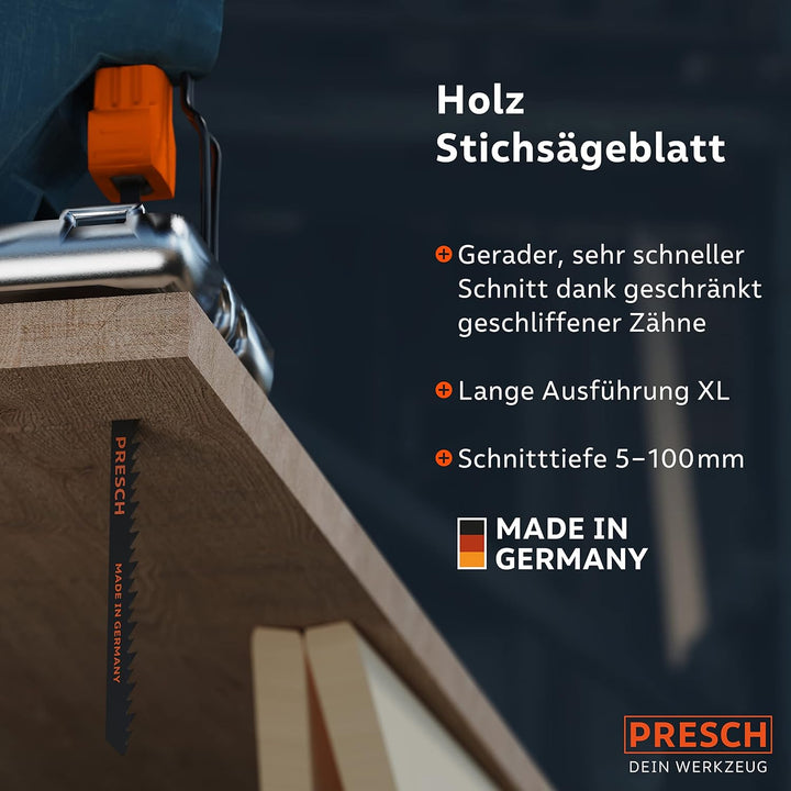 Presch Stichsägeblätter Holz 10 Stk. (Sehr Lang) - Extrem schneller, gerader Schnitt (5-120mm) - Pro