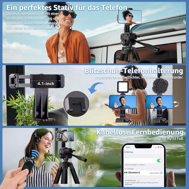 Kamera Stativ, Lusweimi 187cm Aluminium DSLR Stativ mit 360° Panorama Fluidkopf und 2 QR-Platten für