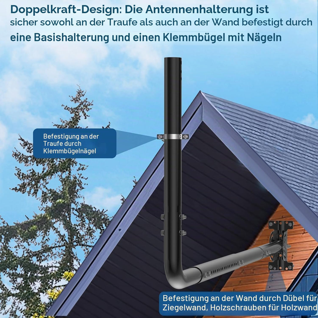 Verstellbare Antennen-Wandhalterung mit 90-Grad-Ellenbogen, Verlängerungsrohr und Befestigungsmutter