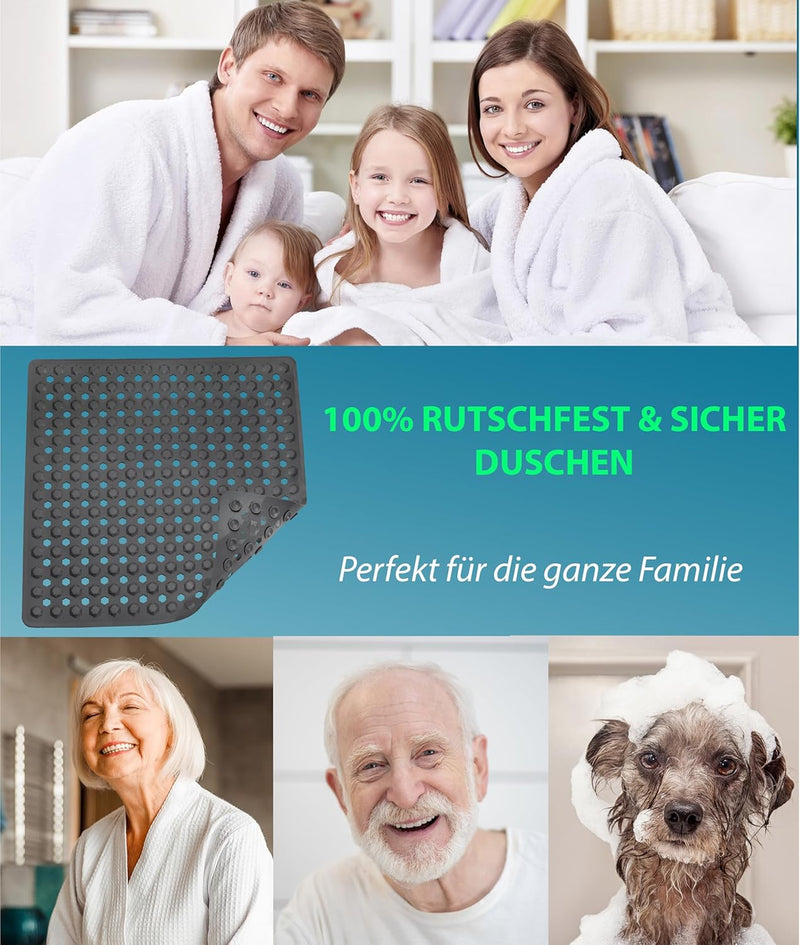 Blumbach® Duschmatte rutschfest 53x53cm - 100% BPA-frei - Inkl. 2 Haken zum Aufhängen - griffige Ant