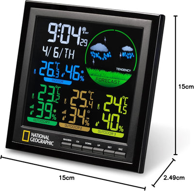 National Geographic Wetterstation Funk mit Aussensensor VA Farb-Wetterstation mit 4 Messbereichen fü