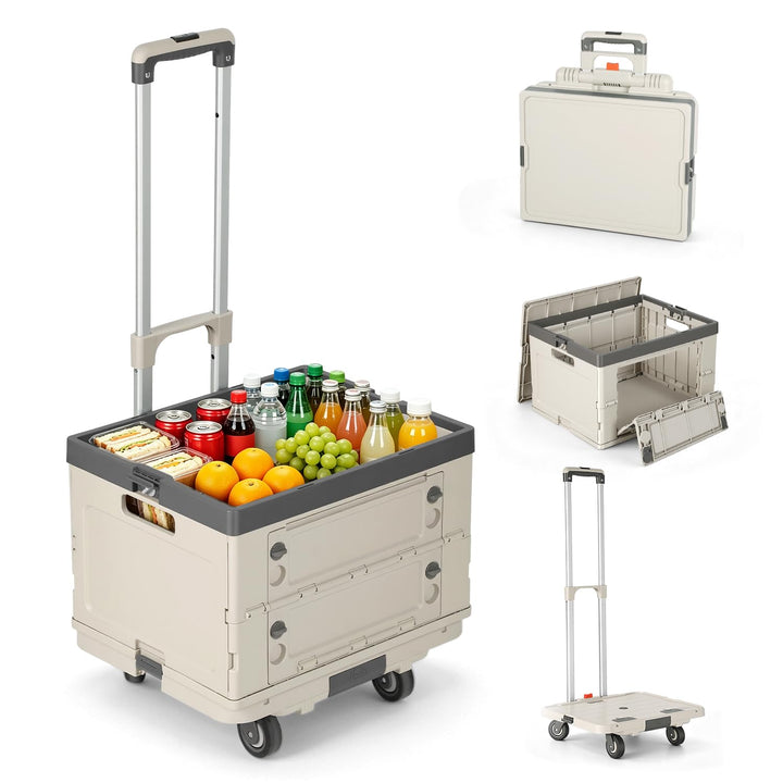 48L Einkaufstrolley klappbar 3-in-1 Boxwagen Beige | Alu+PP, 48L Boxvolumen, 3-in-1 als Plattformwag