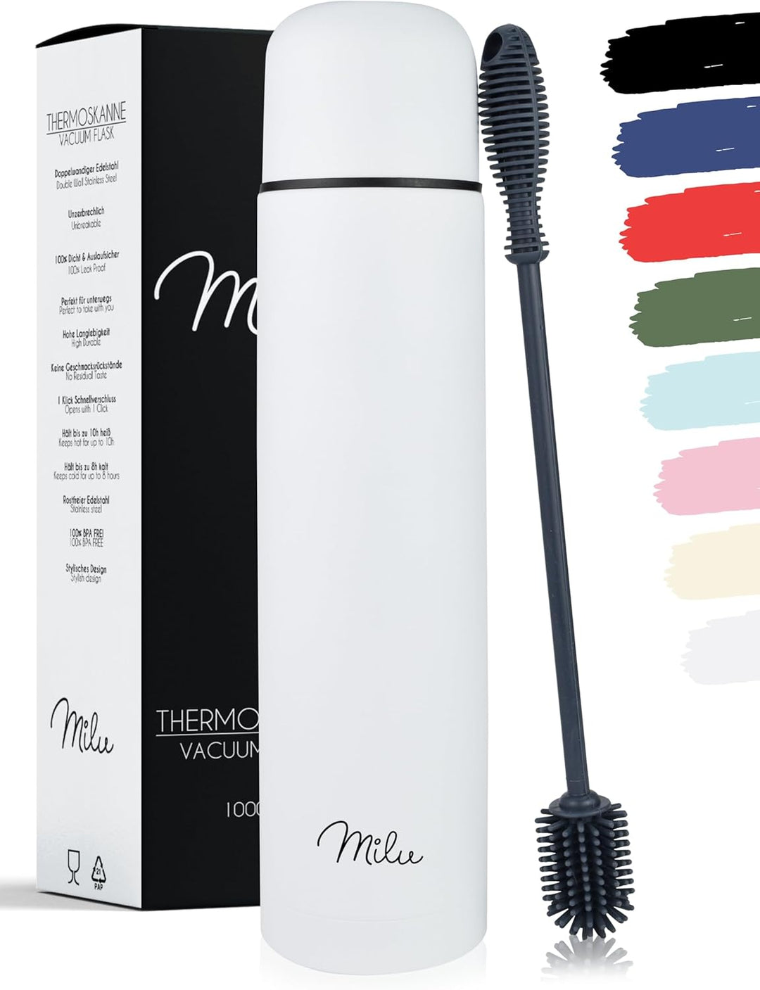 Milu Thermosflasche Thermoskanne Isolierflasche 1L - Isolierte Edelstahl Trinkflasche, 100% Auslaufs