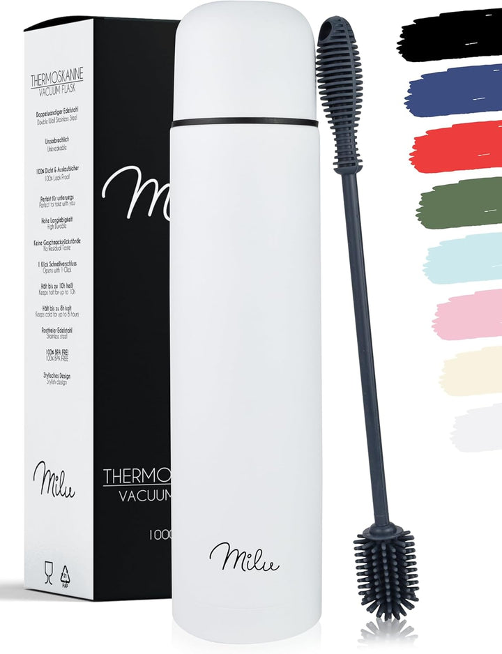 Milu Thermosflasche Thermoskanne Isolierflasche 1L - Isolierte Edelstahl Trinkflasche, 100% Auslaufs