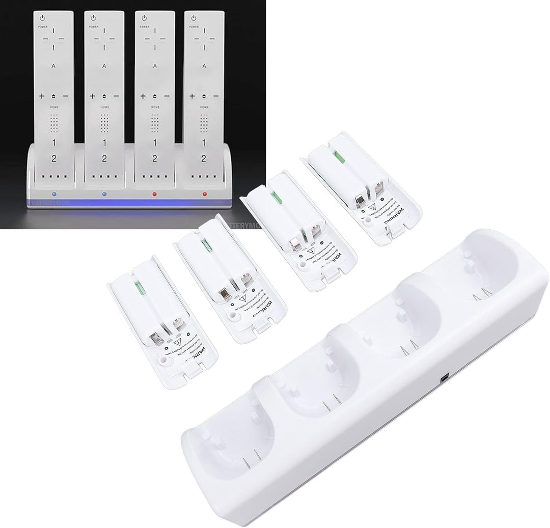 Fernbedienungs-Ladegerät, 4-in-1-Ladestation mit 4 Wiederaufladbaren 2800-mAh-Batterien, mit LED-Anz