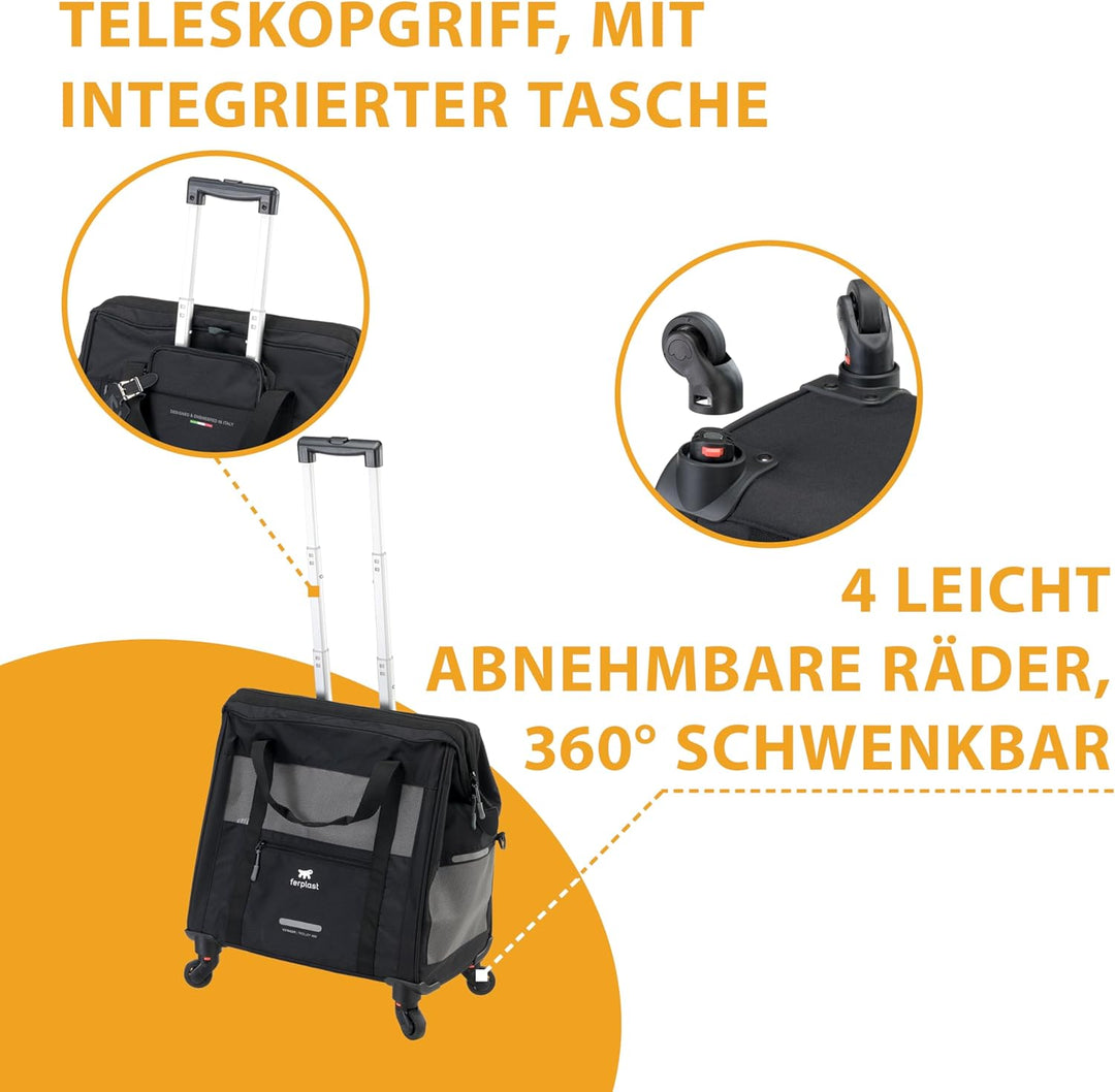 Ferplast Hundebox Voyager Trolley, Transportbox Katze, Hundetasche, ausziehbarer Griff, verstellbare