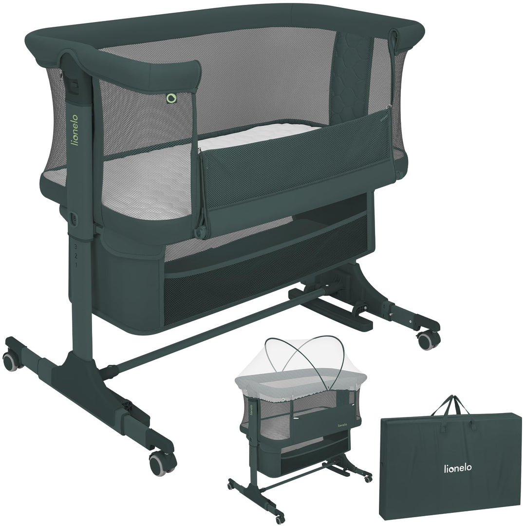 Lionelo Jodie Beistellbett 3in1, 6-Fach höhenverstellbar mit Neigungsverstellung für Boxspringbett,