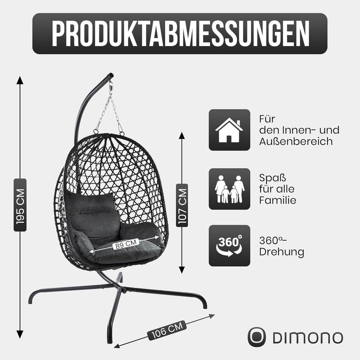 Hängesessel mit Gestell; Hängekorb Sessel; Schwebeliege Rattan Outdoor & Indoor Relax-Stuhl; Egg Sch