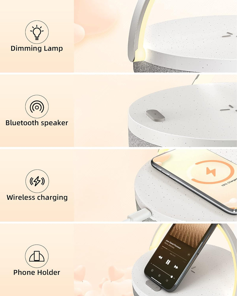 EZVALO Nachttischlampe mit Ladefunktion 4 en 1 Tischlampe Touch Dimmbar 5.0 Bluetooth Lautsprecher 1