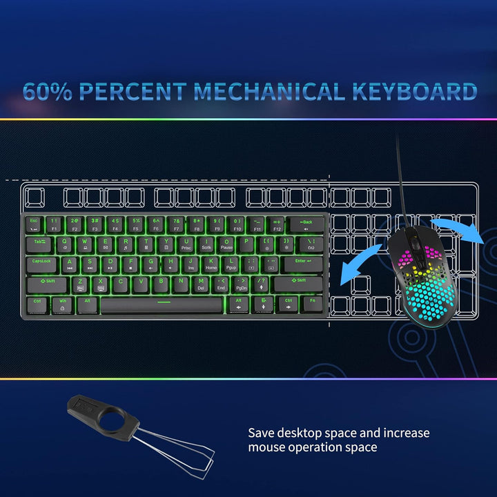 Dierya DK61se Gaming Tastatur,60% Prozent Mechanische Tastatur mit Blue Clicky Switch,Ultra-Compact