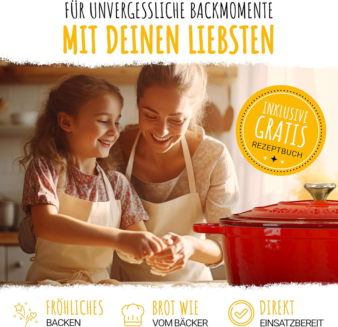 SCHMORGOLD Brotbackform 26cm inkl. Gärkorb - Gusseisen Topf zum Brot Backen - emaille Topf, Schmorto