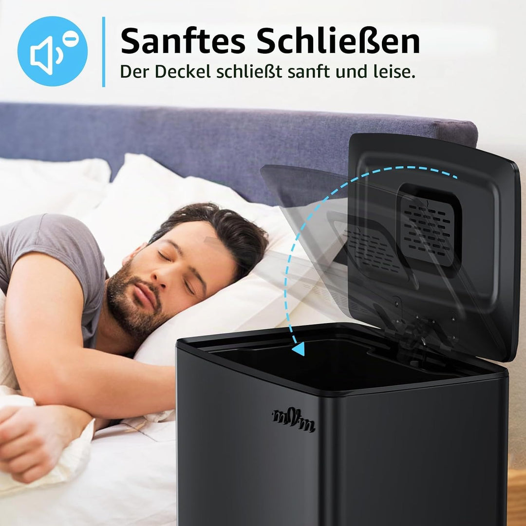 mVm Mülleimer Küche 40L, Mülleimer mit Deckel, Abfalleimer Küche, Schwarz | Edelstahl Treteimer mit